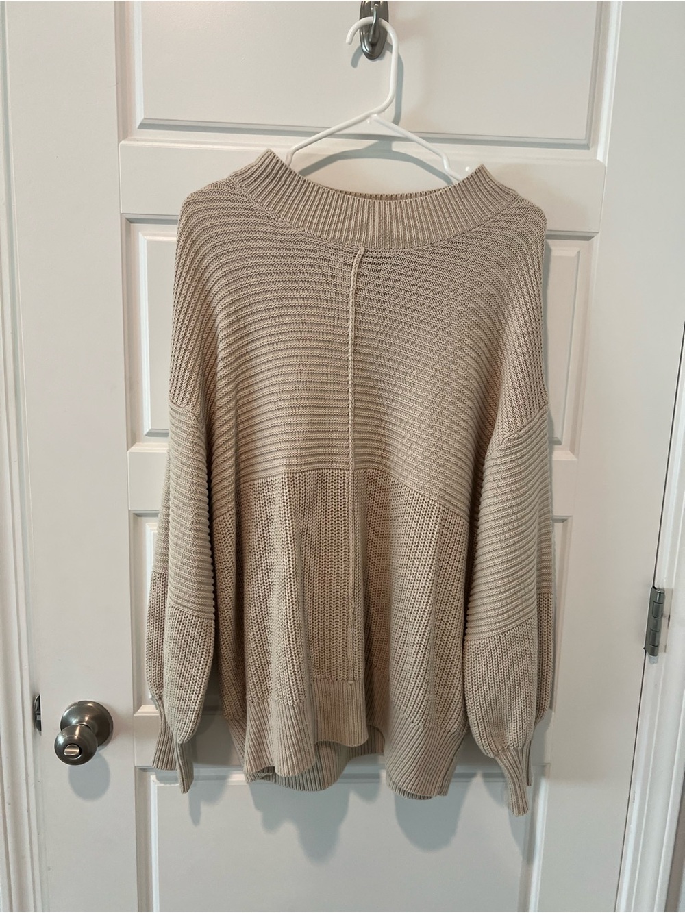 Daytrip Oversized Ribbed Crewneck Sweater - Beige Cream